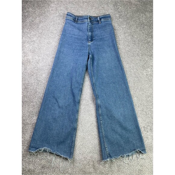 Zara Denim - Zara Jeans Women’s 6 Blue Slim Fit Wide Leg Super High Rise Medium Wash Denim